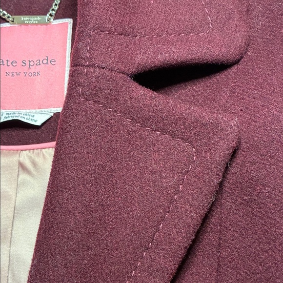 Kate Spade burgundy maroon wool fit and flare trench size small missing button - Picture 10 of 11